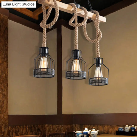 Hang-It-Out Farmhouse Pendant Lamp - Bottle Shaped Cage Design With Wood & Metal For Restaurants