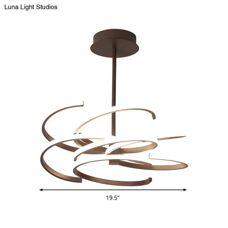 Hanging Ceiling Coffee Twist Light - Simple Style Metal LED Chandelier Lamp 19.5’’/24.5’’ Wide Warm/White Light