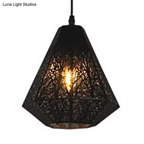 Hanging Ceiling Light Industrial Metal Pendant With Etched Black/White Diamond Design And 3 Lights
