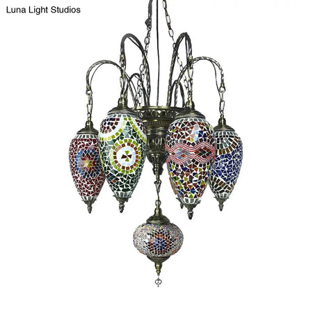 Hanging Chandelier: 7-Bulb Coffee House Tradition Pendant Light With Colorful Glass Shade