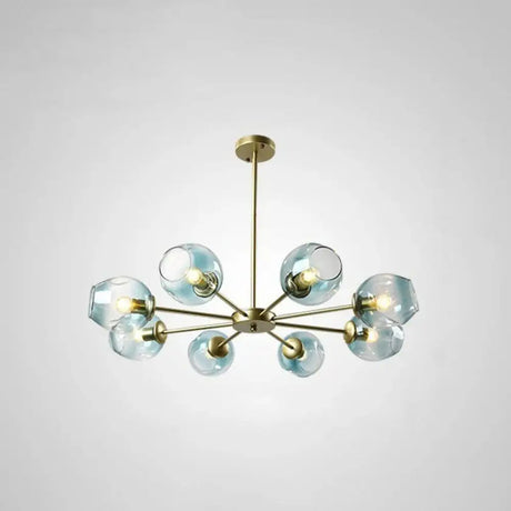 Hanging Glass Cup Chandelier Light Fixture For Living Room 8 / Gold Blue