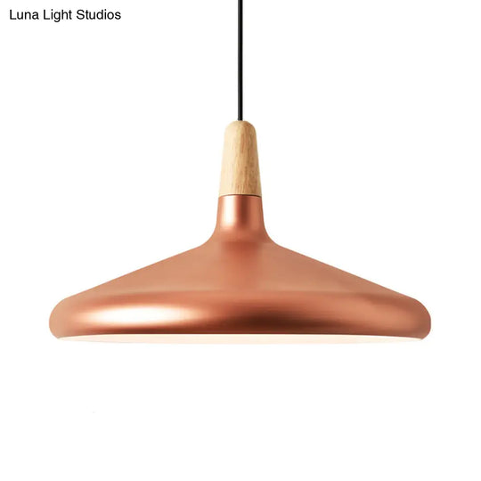 Hanging Macaron Aluminum Ceiling Light - Conical Design With 1-Bulb Pink/Gold/Grey & Wood Ideal Over