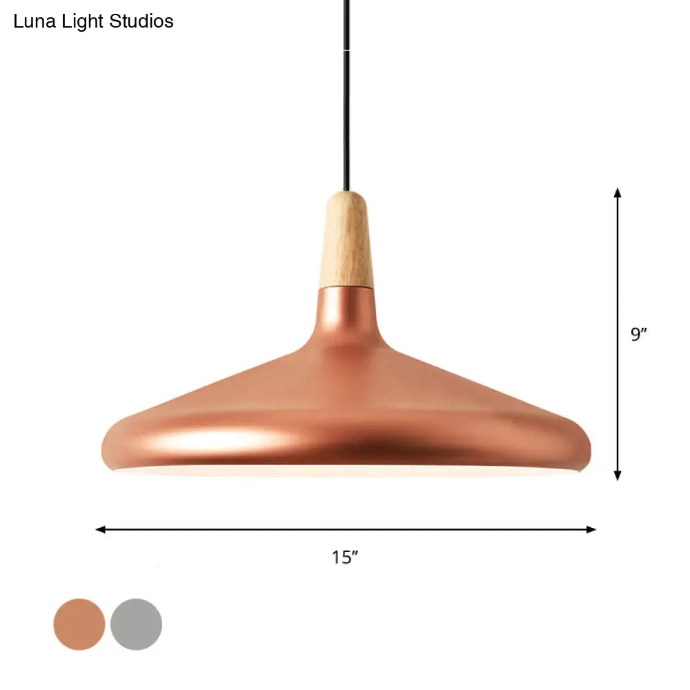 Hanging Macaron Aluminum Ceiling Light - Conical Design With 1-Bulb Pink/Gold/Grey & Wood Ideal Over
