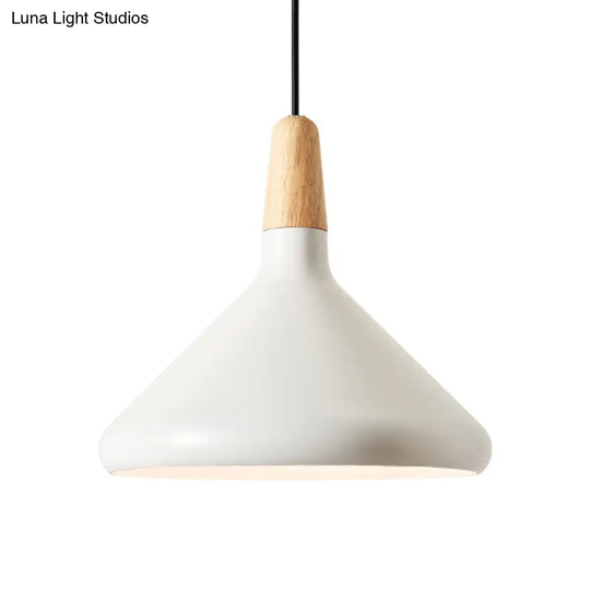 Hanging Macaron Aluminum Ceiling Light - Conical Design With 1-Bulb Pink/Gold/Grey & Wood Ideal Over