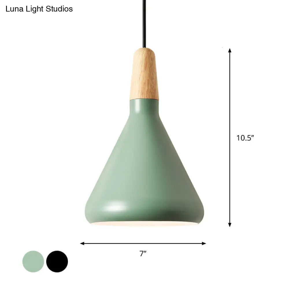 Hanging Macaron Aluminum Ceiling Light - Conical Design With 1-Bulb Pink/Gold/Grey & Wood Ideal Over
