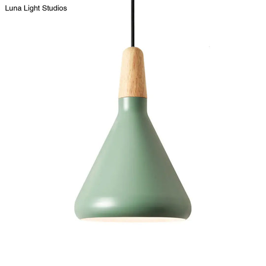 Hanging Macaron Aluminum Ceiling Light - Conical Design With 1-Bulb Pink/Gold/Grey & Wood Ideal Over