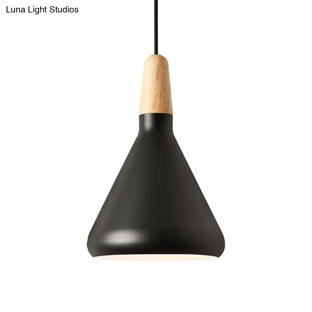 Hanging Macaron Aluminum Ceiling Light - Conical Design With 1-Bulb Pink/Gold/Grey & Wood Ideal Over