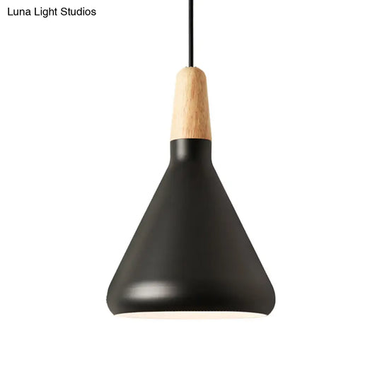Hanging Macaron Aluminum Ceiling Light - Conical Design With 1-Bulb Pink/Gold/Grey & Wood Ideal Over