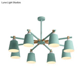 Hanging Nordic Metal Bedroom Chandelier With Wooden Joint - Horn Shade Ceiling Light Fixture