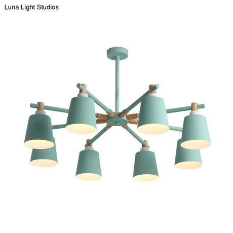 Hanging Nordic Metal Bedroom Chandelier With Wooden Joint - Horn Shade Ceiling Light Fixture