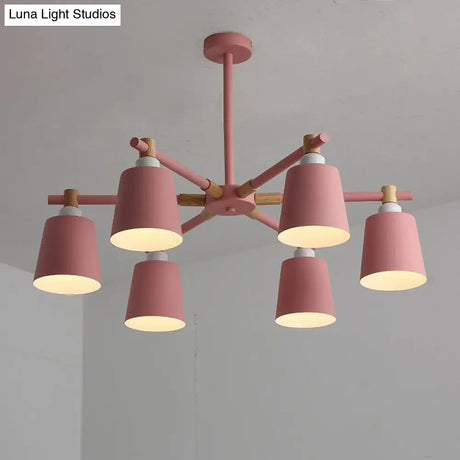 Hanging Nordic Metal Bedroom Chandelier With Wooden Joint - Horn Shade Ceiling Light Fixture