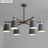 Hanging Nordic Metal Bedroom Chandelier With Wooden Joint - Horn Shade Ceiling Light Fixture