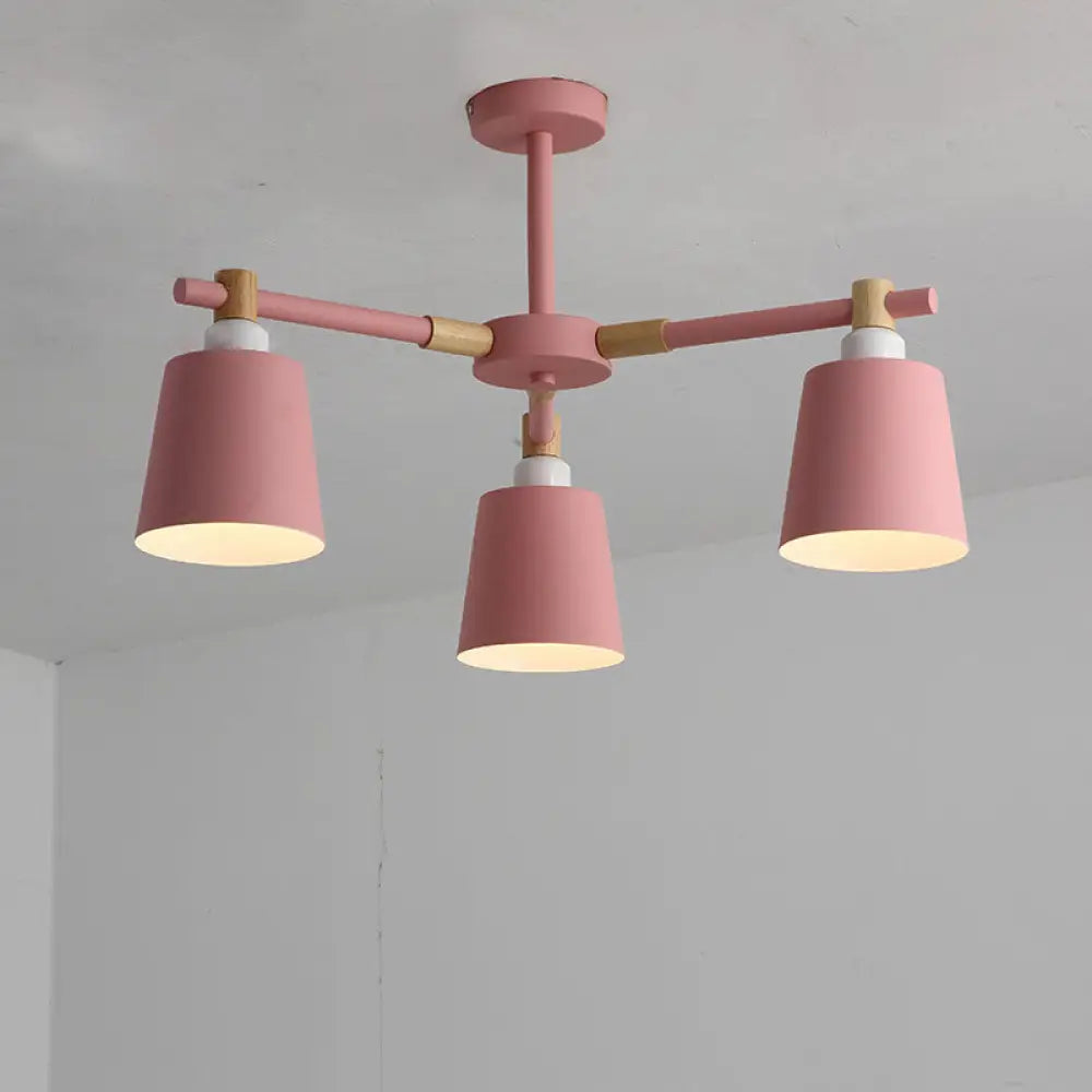 Hanging Nordic Metal Bedroom Chandelier With Wooden Joint - Horn Shade Ceiling Light Fixture 3 /
