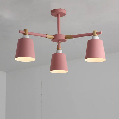Hanging Nordic Metal Bedroom Chandelier With Wooden Joint - Horn Shade Ceiling Light Fixture 3 /