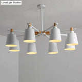 Hanging Nordic Metal Bedroom Chandelier With Wooden Joint - Horn Shade Ceiling Light Fixture