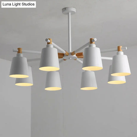 Hanging Nordic Metal Bedroom Chandelier With Wooden Joint - Horn Shade Ceiling Light Fixture