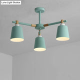 Hanging Nordic Metal Bedroom Chandelier With Wooden Joint - Horn Shade Ceiling Light Fixture