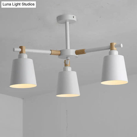 Hanging Nordic Metal Bedroom Chandelier With Wooden Joint - Horn Shade Ceiling Light Fixture