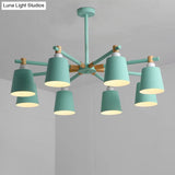Hanging Nordic Metal Bedroom Chandelier With Wooden Joint - Horn Shade Ceiling Light Fixture