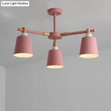 Hanging Nordic Metal Bedroom Chandelier With Wooden Joint - Horn Shade Ceiling Light Fixture