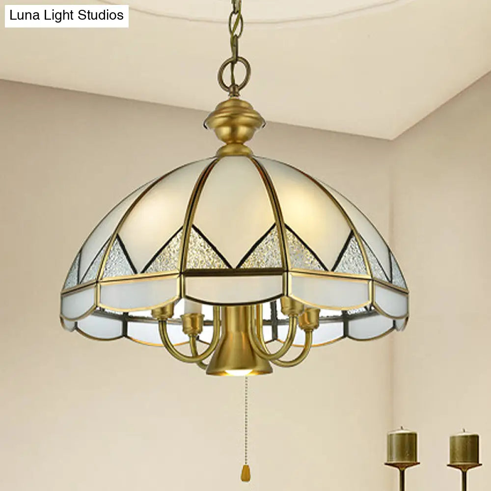 Hanging Opal Glass Chandelier - Colonial Style With Gold Finish 6-Light Dining Room Pendant Light