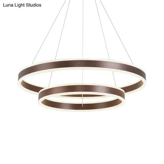 Simplicity 2/3-Tier Coffee Metal Circle Chandelier Lamp With Led For Hanging Pendant In Sit Room