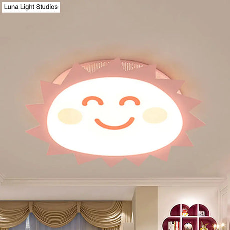Happy Cartoon Sun Flush Mount Light: Fun & Gentle Led Ceiling Light For Kindergarten