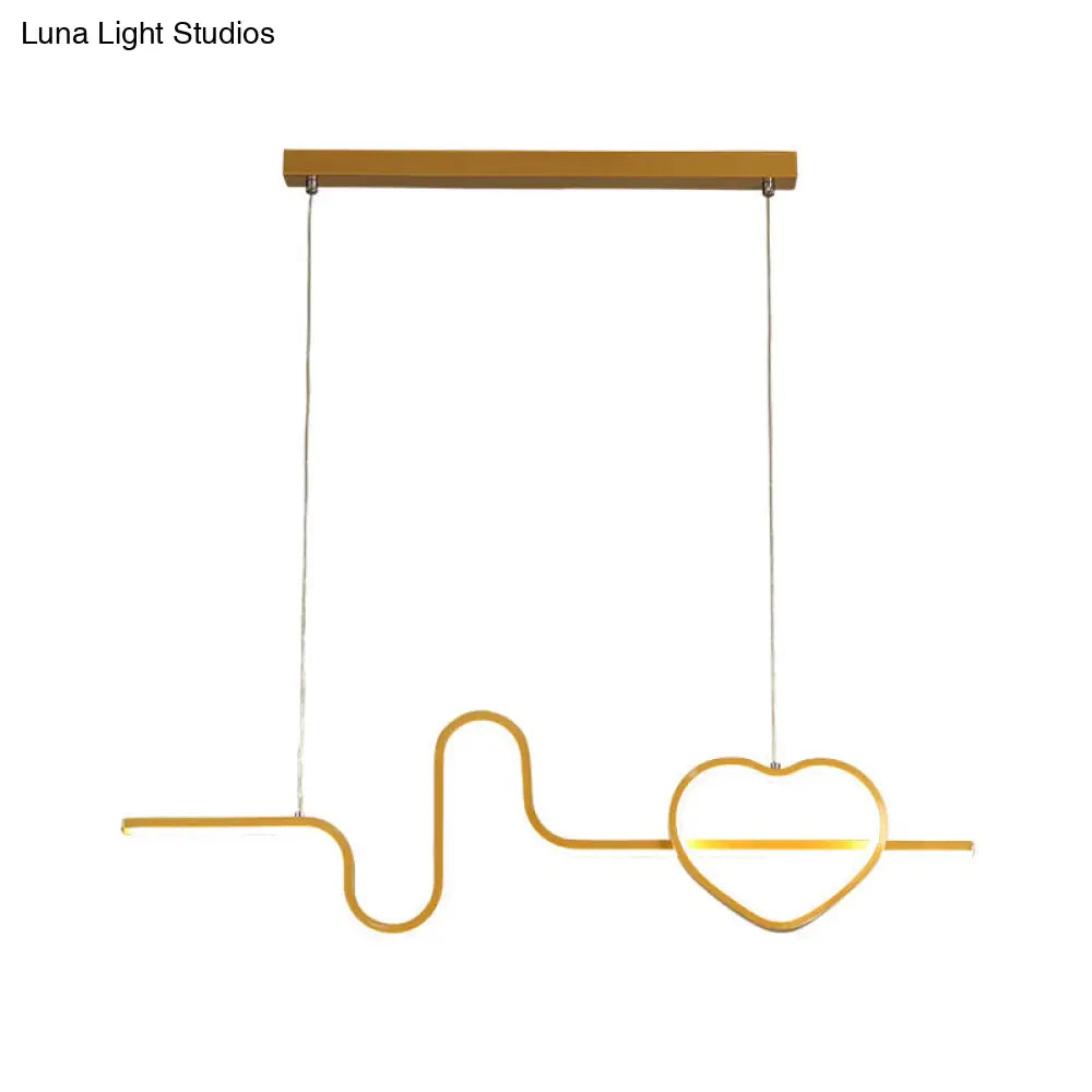 Heart And Line Island Metal Pendant Light - Artistic Led Ceiling Fixture For Dining Room