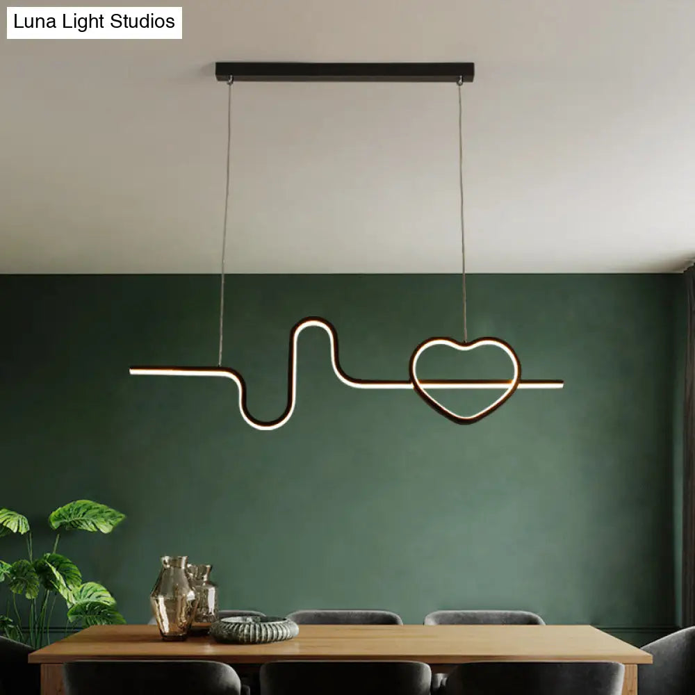 Heart And Line Island Metal Pendant Light - Artistic Led Ceiling Fixture For Dining Room