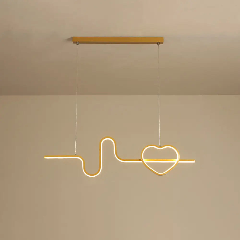 Heart And Line Island Metal Pendant Light - Artistic Led Ceiling Fixture For Dining Room