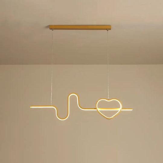 Heart And Line Island Metal Pendant Light - Artistic Led Ceiling Fixture For Dining Room