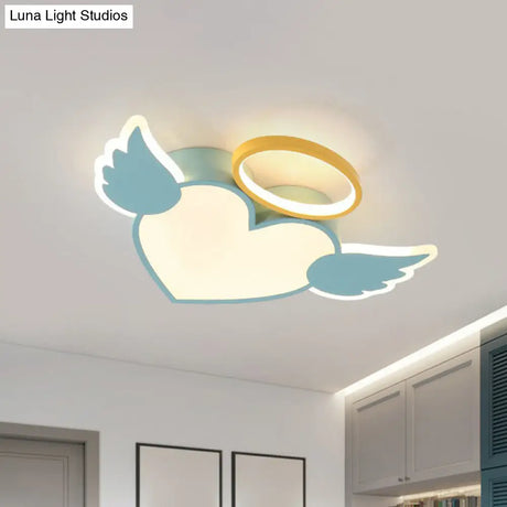 Heart Angel Led Flush Mount Ceiling Light For Kids’ Minimalist Acrylic Bedroom