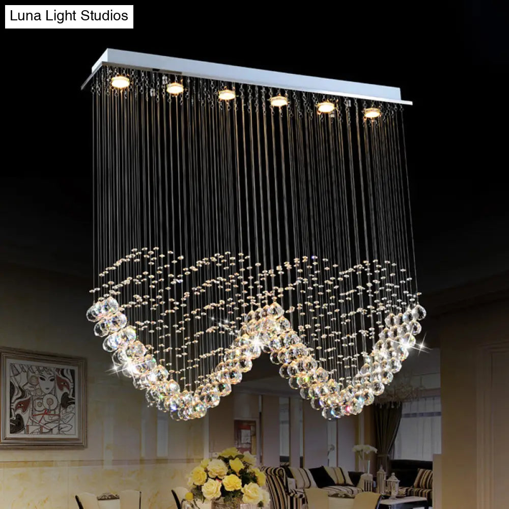 Heart-Shaped Crystal Orb Led Flush Mount Lamp In Chrome - Modern Restaurant Lighting