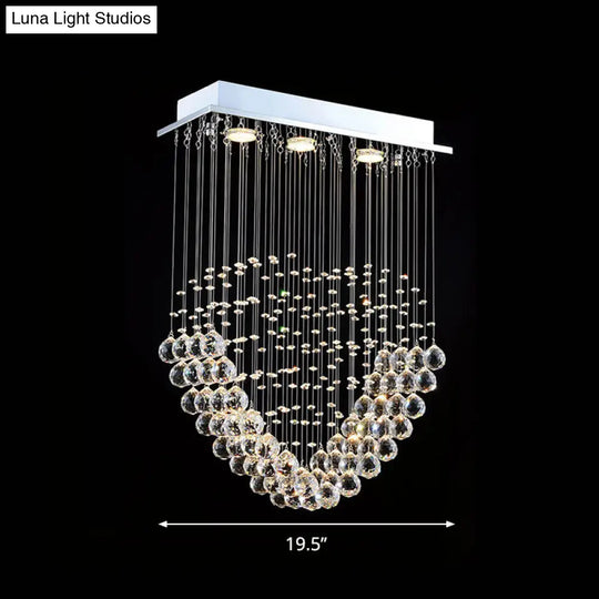 Heart - Shaped Crystal Orb Led Flush Mount Lamp In Chrome - Modern Restaurant Lighting