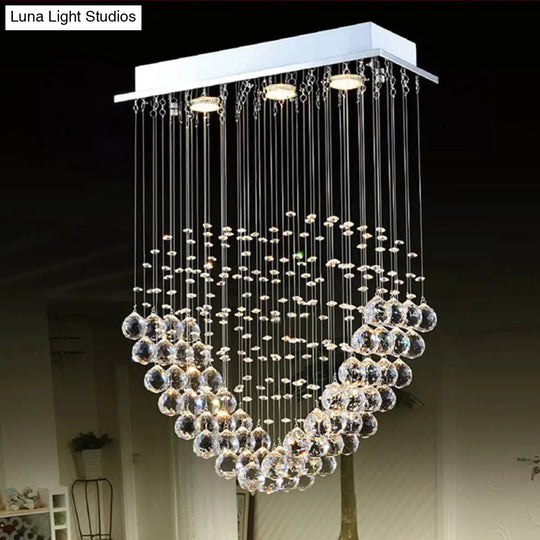 Heart-Shaped Crystal Orb Led Flush Mount Lamp In Chrome - Modern Restaurant Lighting / A