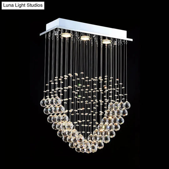 Heart-Shaped Crystal Orb Led Flush Mount Lamp In Chrome - Modern Restaurant Lighting