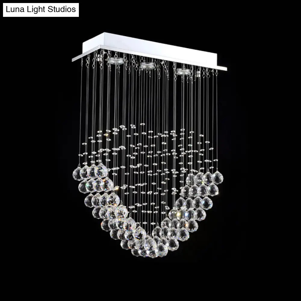 Heart-Shaped Crystal Orb Led Flush Mount Lamp In Chrome - Modern Restaurant Lighting