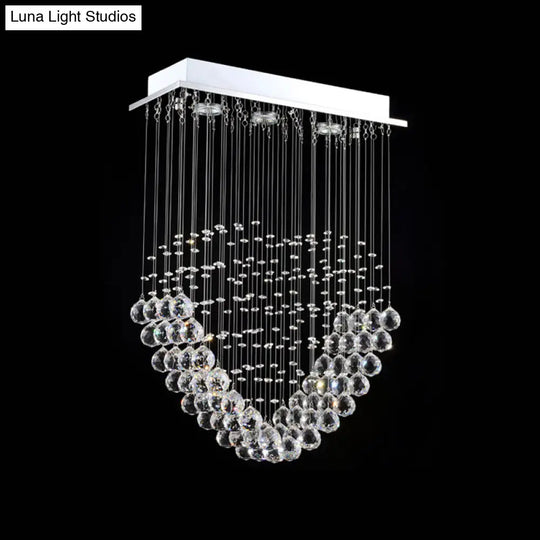 Heart-Shaped Crystal Orb Led Flush Mount Lamp In Chrome - Modern Restaurant Lighting