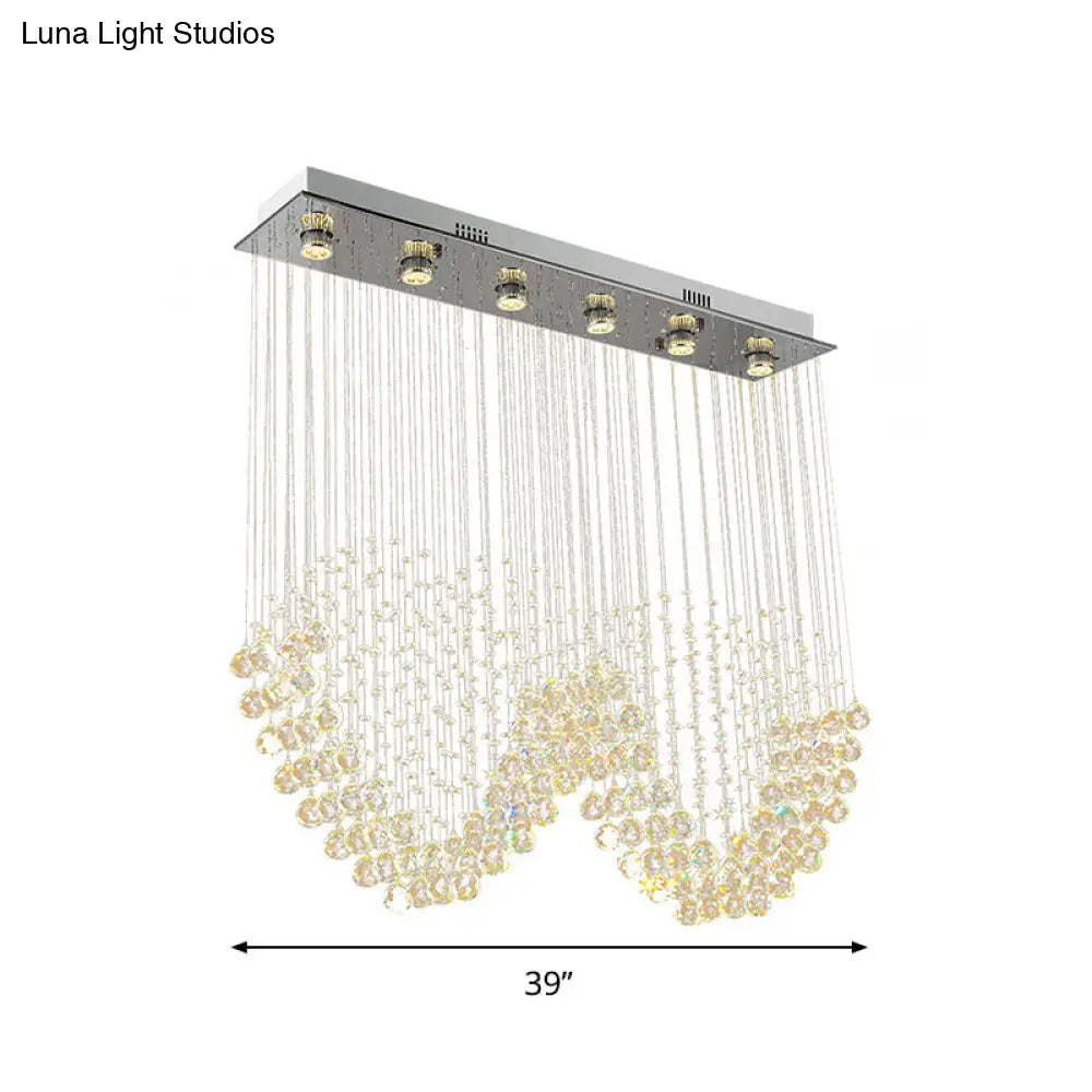 Heart - Shaped Crystal Orb Led Flush Mount Lamp In Chrome - Modern Restaurant Lighting