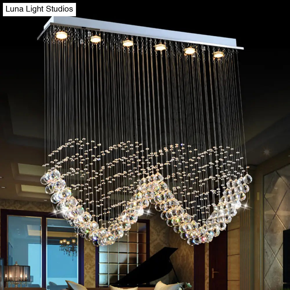 Heart - Shaped Crystal Orb Led Flush Mount Lamp In Chrome - Modern Restaurant Lighting / B