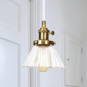 Height-Adjustable 1-Light Industrial Conic Pendant Lamp With Amber/Clear Glass For Coffee Shops -