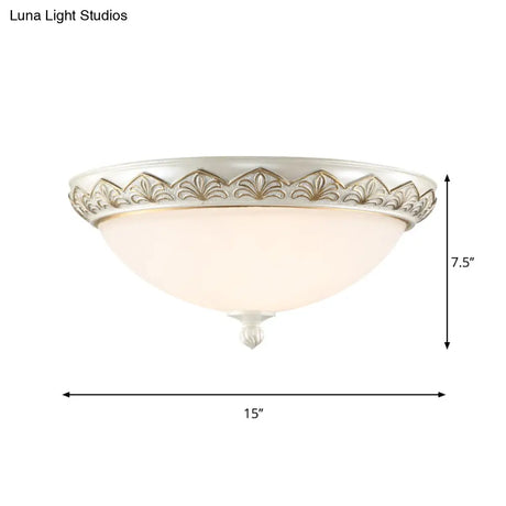 Hemisphere Bedroom Flush Light - Classic Cream Glass 3 - Head White Ceiling Mount