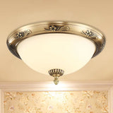 Hemisphere Flush Ceiling Light Brass Finish 2 - Bulb Milky Glass Office Lighting