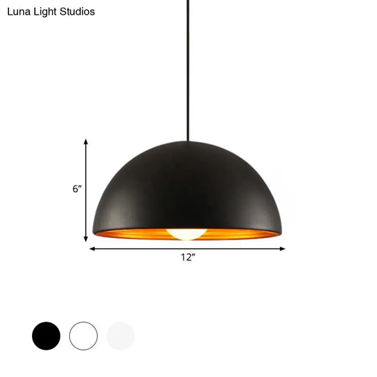 Hemisphere Industrial Metal Dining Room Suspension Lamp - 1 Light Down Pendant