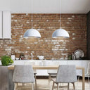 Hemisphere Industrial Metal Pendant - 1 Light Down Lighting For Dining Room Suspension White-Silver