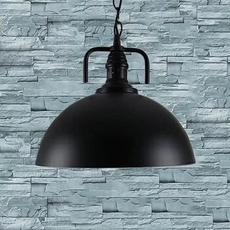 Hemisphere Porch Hanging Light - Rural Metallic Suspension Pendant With Black Finish & 1 Bulb