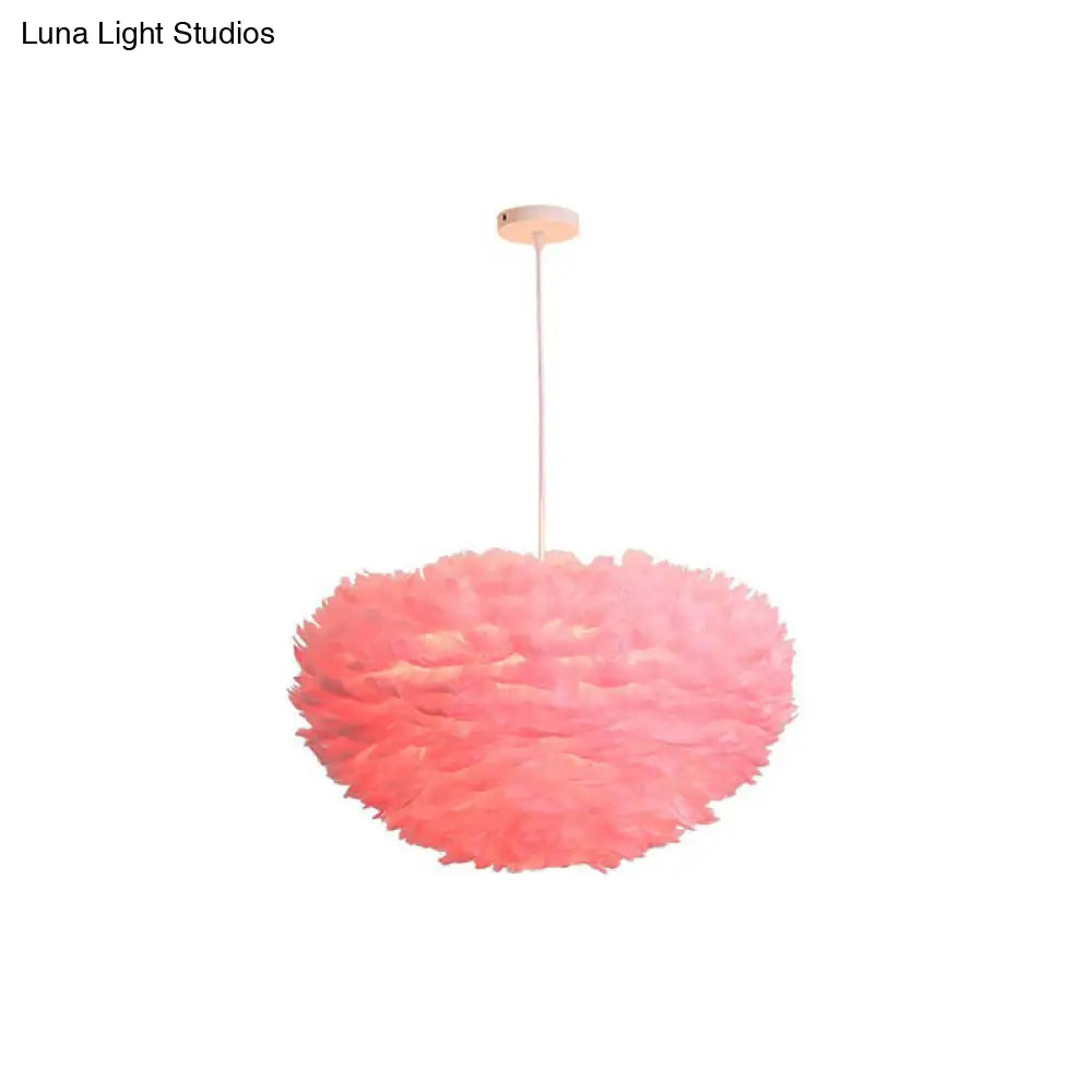 Hemispherical Feather Pendant Light - Modern Living Room Suspension Fixture Pink / 27.5