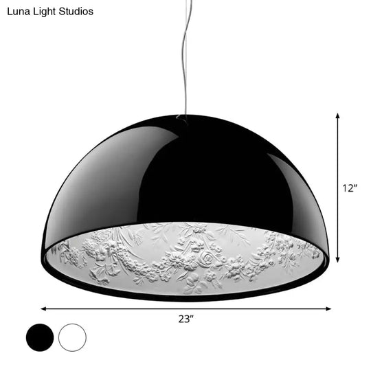 Hemispherical Resin Pendant Light 16’/23’ – Single Living Room Lamp In Black/White With