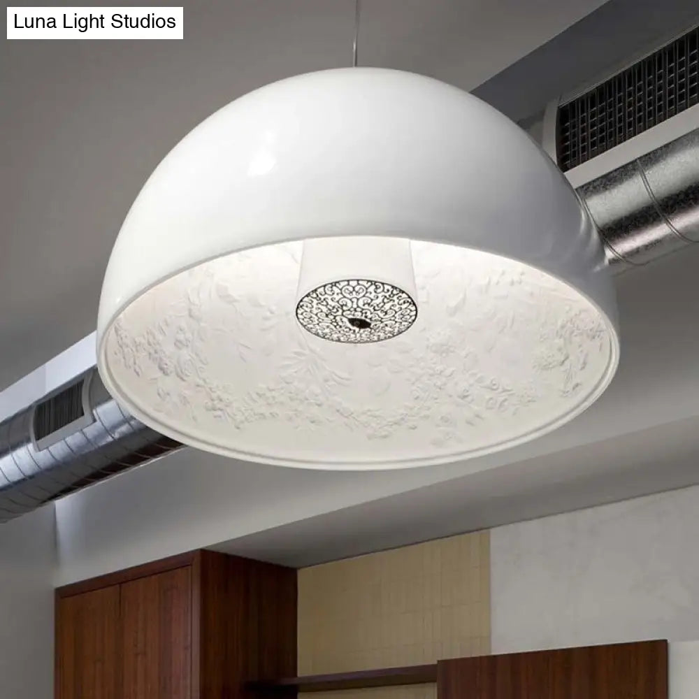 Hemispherical Resin Pendant Light 16’/23’ – Single Living Room Lamp In Black/White With