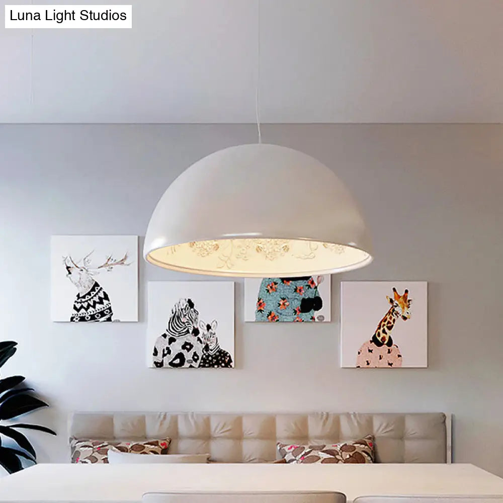 Hemispherical Resin Pendant Light 16’/23’ – Single Living Room Lamp In Black/White With